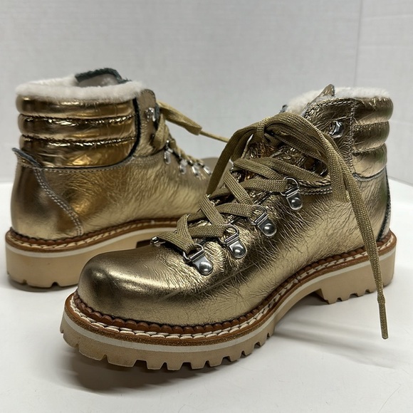 Montelliana 1965 Marlena Hiking Boots Shearling Lined Leather Metallic Gold 38 8 - Picture 7 of 13